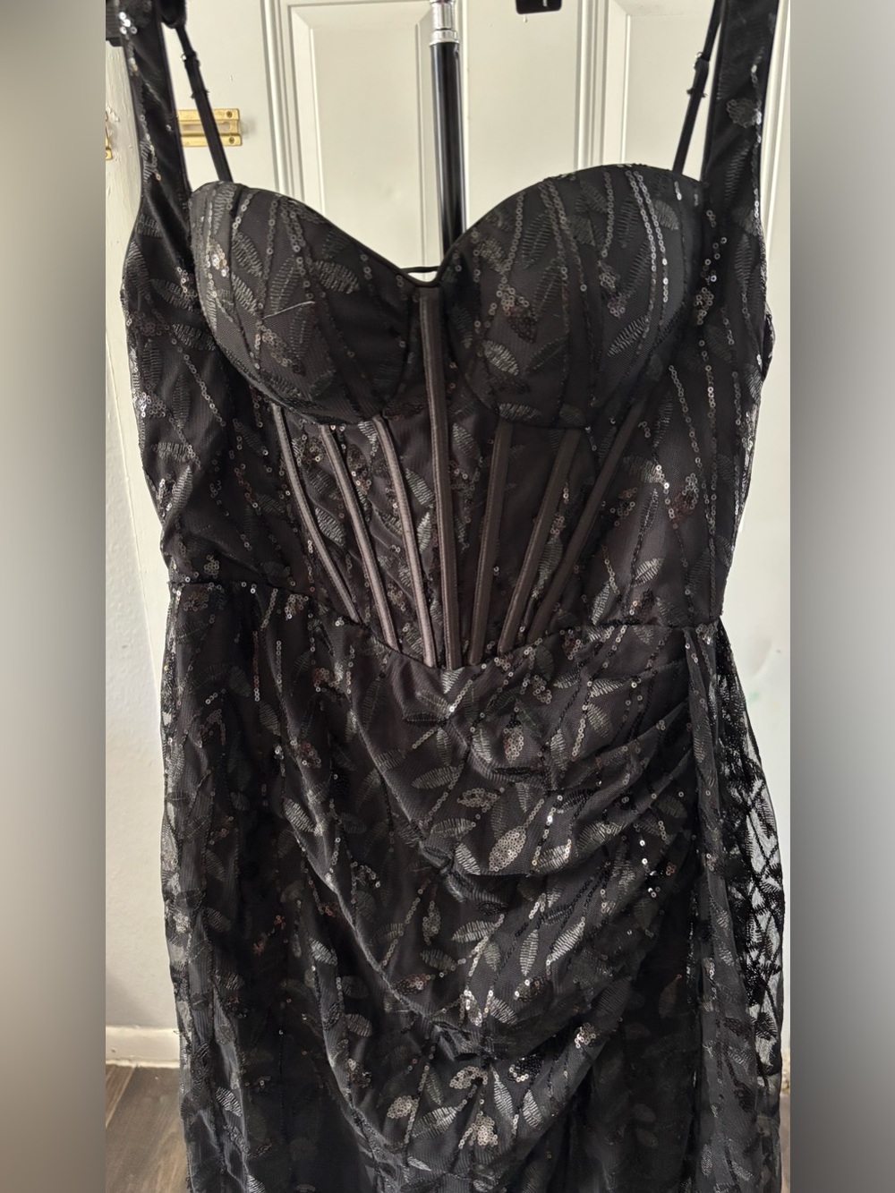 Macy’s Kadyce Black Sequined Corset Maxi Dress with Slit - Size L - Picture 3 of 16